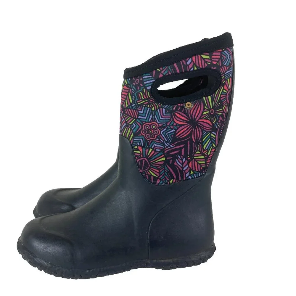 BOGS‎ Girls Sz 4 Insulated Waterproof Snow / Rain Winter Boots Floral Pull On